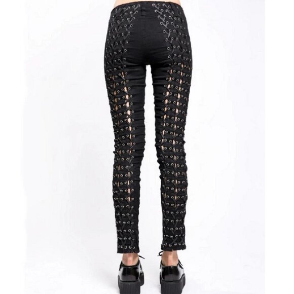Women's Gothic Punk Emo Medieval Bondage Black Goth Zipper Rock Star Pants - Picture 2 of 2